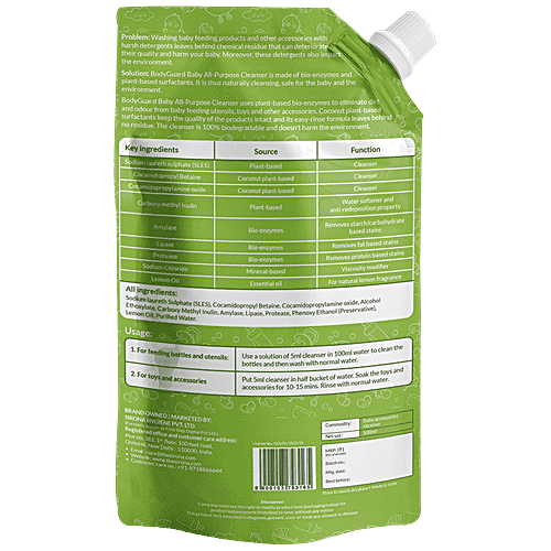 Bodyguard Baby All-Purpose Cleanser - 500 ml | Made with Bio-Enzymes & Plant-Based Surfactants | No Harmful Chemicals | Dyes | Phosphates | Optical brighteners | Toxins, 500 ml  