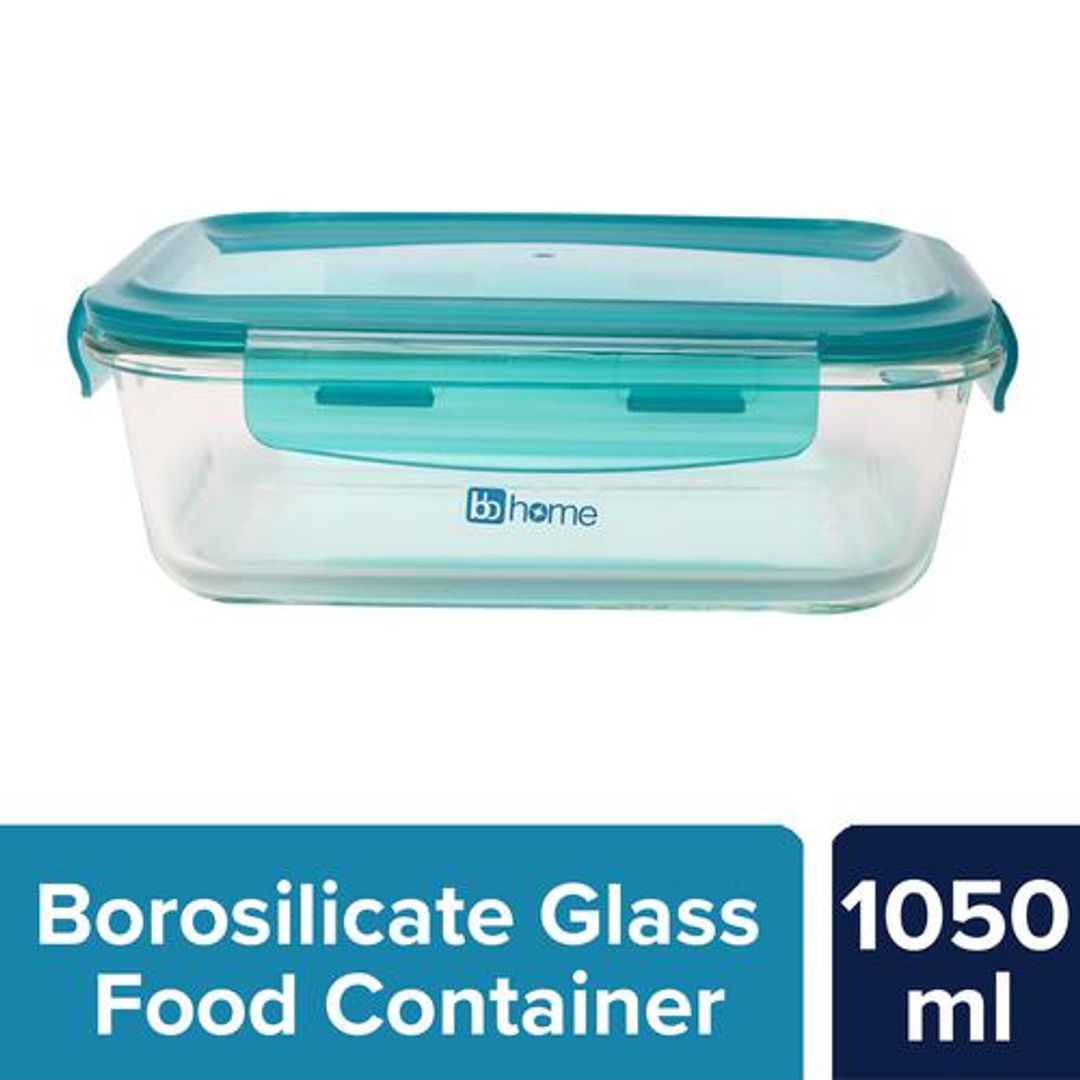 BB Home Glass Seal & Lock Lunch Box/Storage Borosilicate Container - Rectangular, Green, 1.05 l 