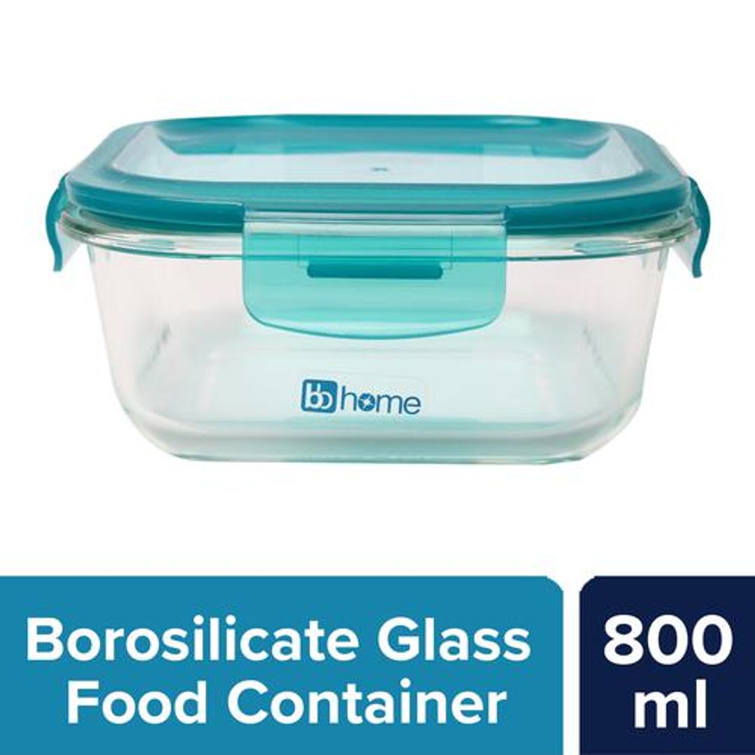 BB Home Glass Seal & Lock Lunch Box/Storage Borosilicate Container - Square, Green, 800 ml 