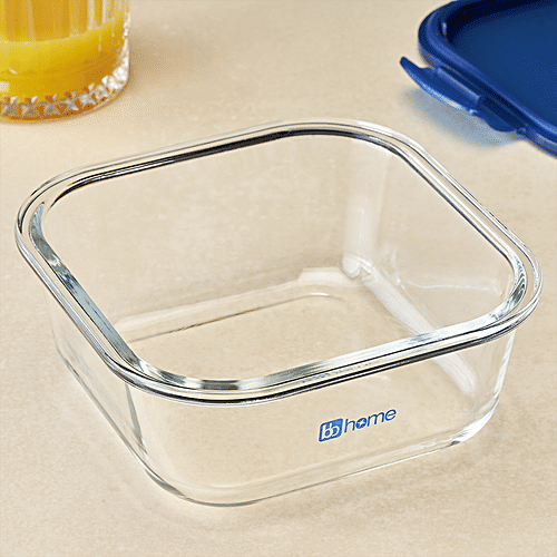 bb home Glass Seal & Lock Lunch Box/Storage Borosilicate Container - Square, Blue, 520 ml  