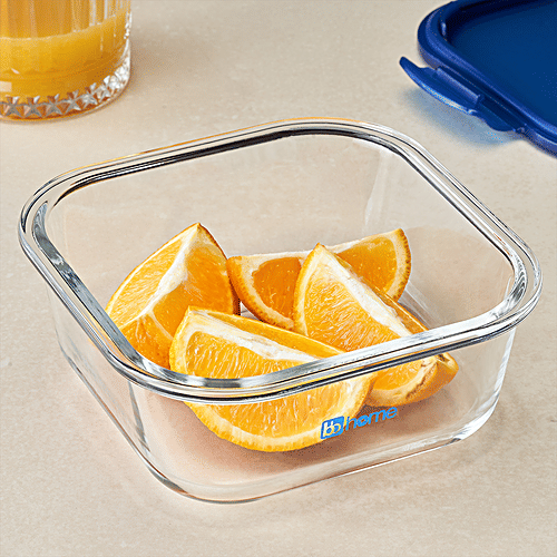 bb home Glass Seal & Lock Lunch Box/Storage Borosilicate Container - Square, Blue, 520 ml  