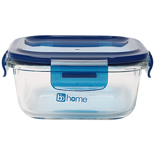 bb home Glass Seal & Lock Lunch Box/Storage Borosilicate Container - Square, Blue, 520 ml  
