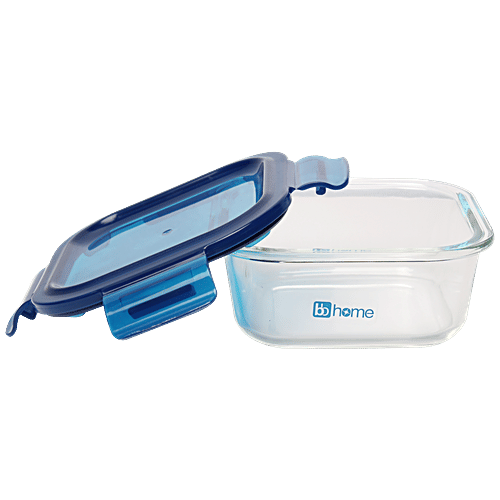 bb home Glass Seal & Lock Lunch Box/Storage Borosilicate Container - Square, Blue, 520 ml  