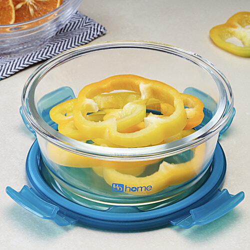 bb home Glass Seal & Lock Lunch Box/Storage Borosilicate Container - Round, Green, 650 ml  
