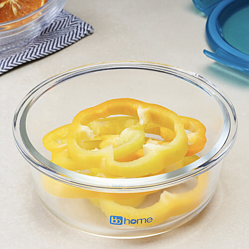 bb home Glass Seal & Lock Lunch Box/Storage Borosilicate Container - Round, Green, 650 ml  