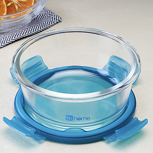 bb home Glass Seal & Lock Lunch Box/Storage Borosilicate Container - Round, Green, 650 ml  