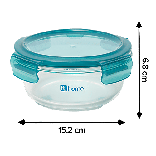 bb home Glass Seal & Lock Lunch Box/Storage Borosilicate Container - Round, Green, 650 ml  