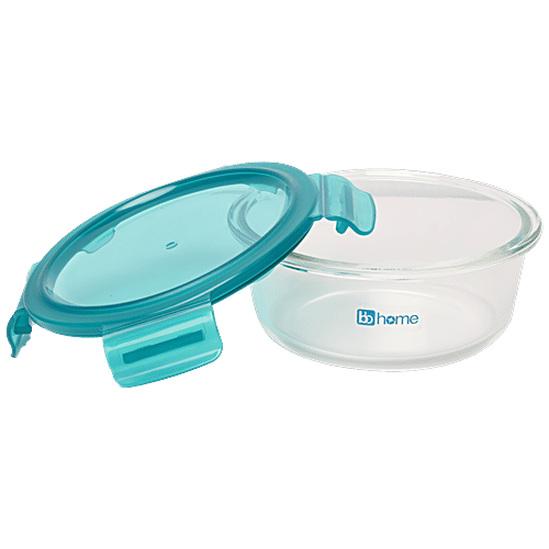 bb home Glass Seal & Lock Lunch Box/Storage Borosilicate Container - Round, Green, 650 ml  
