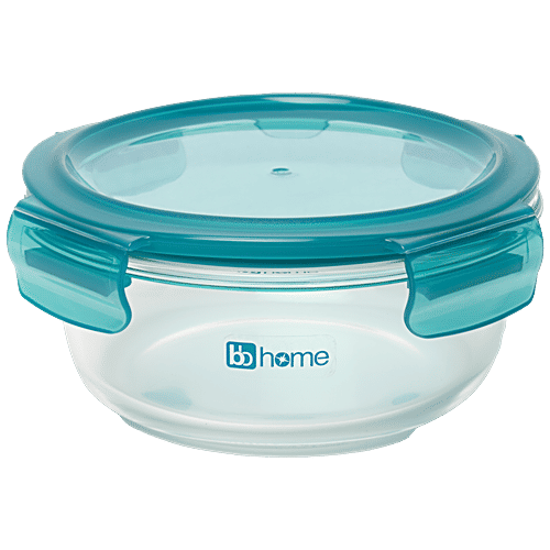 bb home Glass Seal & Lock Lunch Box/Storage Borosilicate Container - Round, Green, 650 ml  