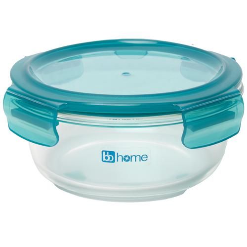 BB Home Borosilicate Glass Food/Tiffin/Storage Container - With PP Lid, Round, Green, 650 ml  