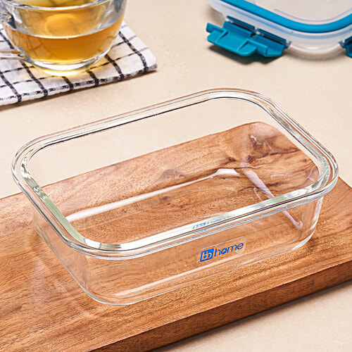 bb home Glass Lunch Box/Storage Borosilicate Container With Leak-Proof Lid - Rectangular, Green, 640 ml