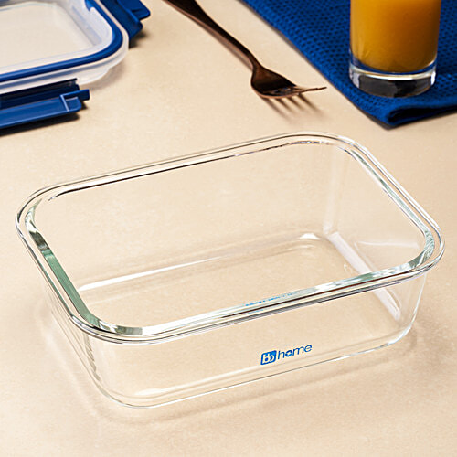 bb home Glass Lunch Box/Storage Borosilicate Container With Leak-Proof Lid - Rectangular, Blue, 1.05 l  