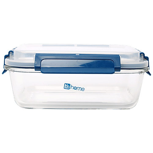 bb home Glass Lunch Box/Storage Borosilicate Container With Leak-Proof Lid - Rectangular, Blue, 1.05 l  