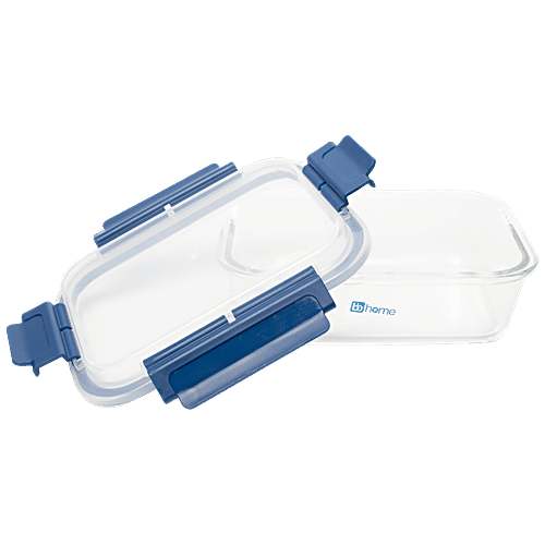 bb home Glass Lunch Box/Storage Borosilicate Container With Leak-Proof Lid - Rectangular, Blue, 1.05 l  