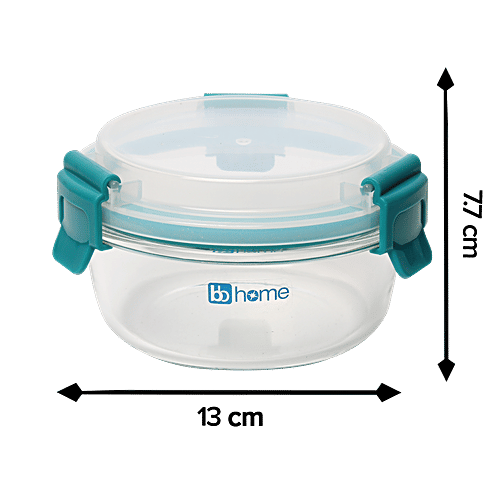 bb home Glass Lunch Box/Storage Borosilicate Container With Leak-Proof Lid - Round, Green, 400 ml  