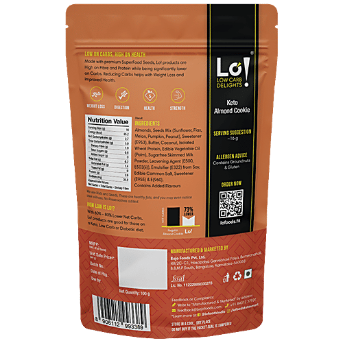Buy LO! Foods Low Carb Almond Cookies 3.5g Net Carbs Per Serving Online at Best Price of Rs