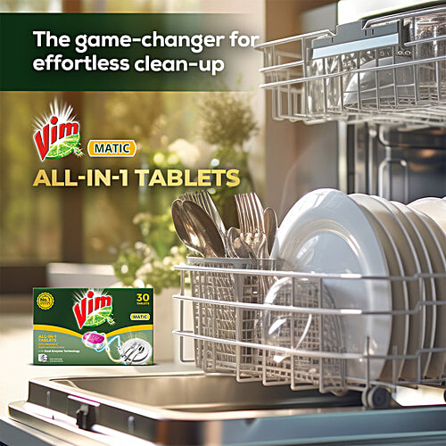 Vim Matic All-In-1 Machine Dishwash Tablets, 30 pcs Removes Tough Grease Sparkling Clean Utensils