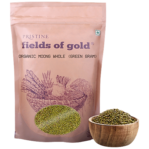 PRISTINE Fields Of Gold Organic Moong Whole - Green Gram, 500 g  