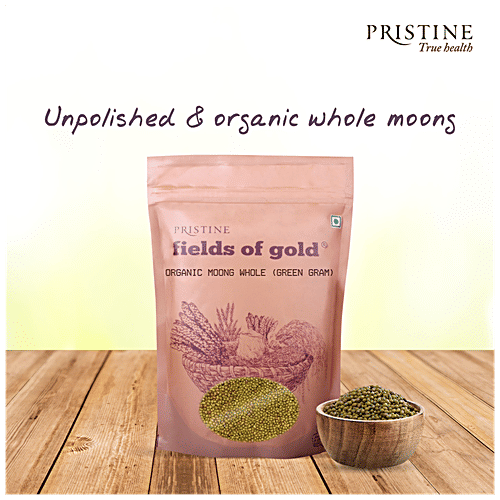 PRISTINE Fields Of Gold Organic Moong Whole - Green Gram, 500 g  