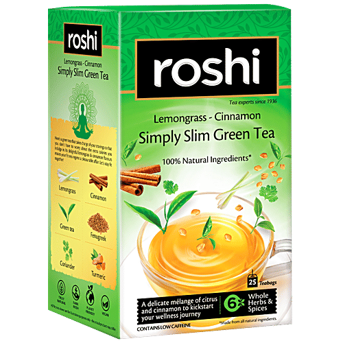 Roshi Green Tea - Simply Slim Lemongrass Cinnamon, Metabolism & Weight Loss Aid, 55 g (25 Tea Bags x 2.2 g Each) 