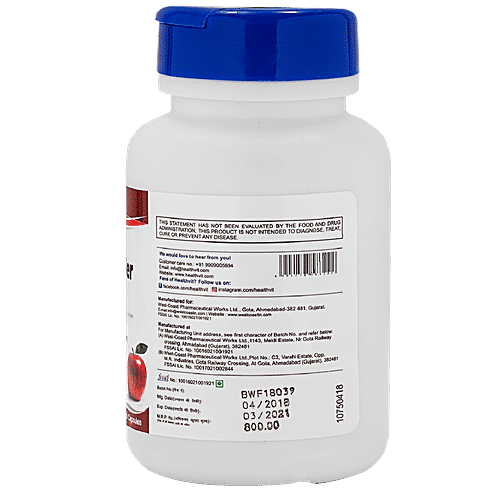 Healthvit Apple Cider Vinegar 500 mg Capsules - For Weight Loss & Detox, 60 pcs  