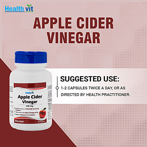 Healthvit Apple Cider Vinegar 500 mg Capsules - For Weight Loss & Detox, 60 pcs  