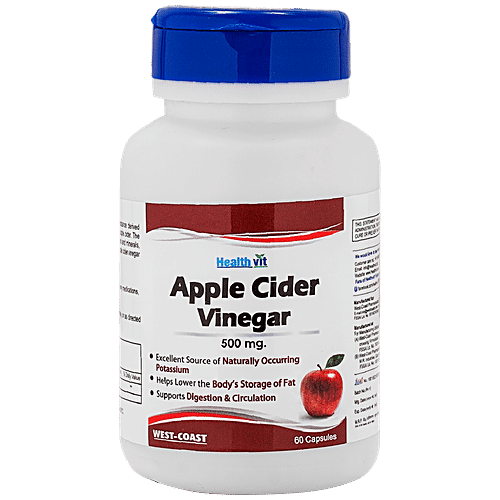 Healthvit Apple Cider Vinegar 500 mg Capsules - For Weight Loss & Detox, 60 pcs  