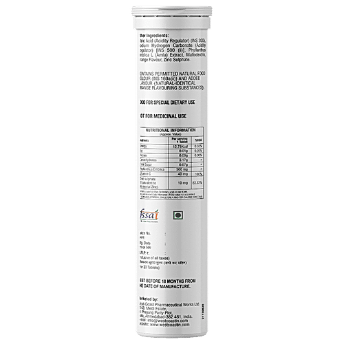 Healthvit C-Vitan-Z Natural Vitamin C 500 mg With Zinc Effervescent Tablets - Orange Flavour, 20 pcs  