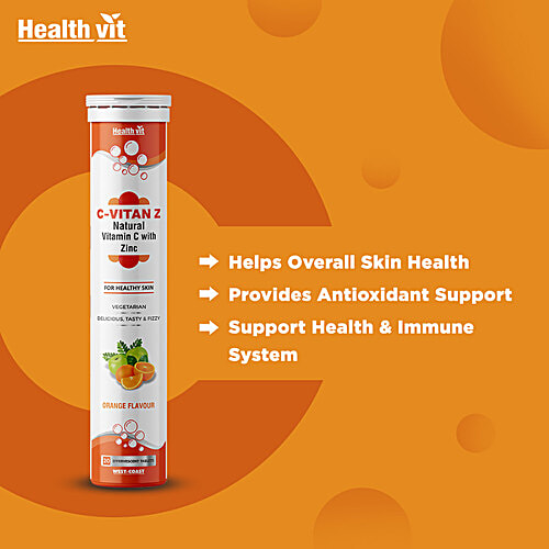 Healthvit C-Vitan-Z Natural Vitamin C 500 mg With Zinc Effervescent Tablets - Orange Flavour, 20 pcs  