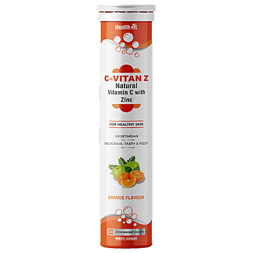 Healthvit C-Vitan-Z Natural Vitamin C 500 mg With Zinc Effervescent Tablets - Orange Flavour, 20 pcs  