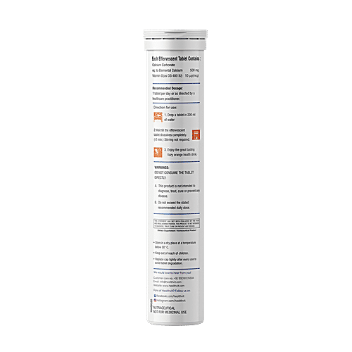 Healthvit Calvitan-D3 Calcium & Vitamin D3 Effervescent Tablets - Orange Flavour, For Bone Health, 20 pcs