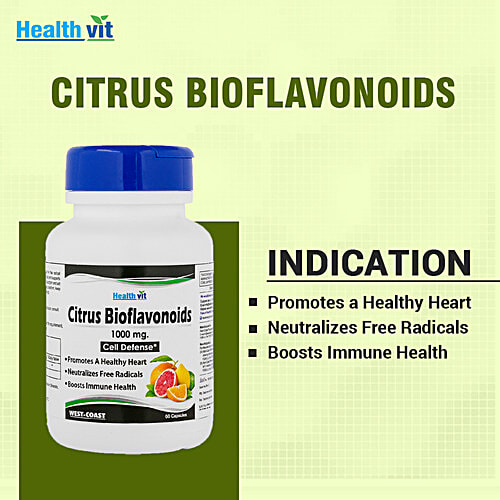 Healthvit Citrus Bioflavonoids 1000 mg Capsules - Cell Defense, For Healthy Heart, 60 pcs  