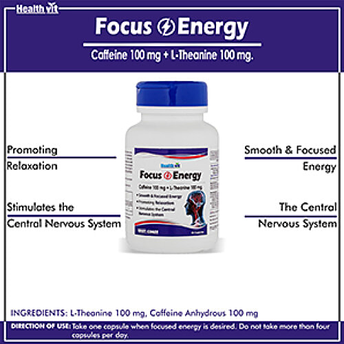 Healthvit Focus & Energy Caffeine 100 mg + L-Theanine 100 mg Capsules - Promotes Relaxation, 60 pcs