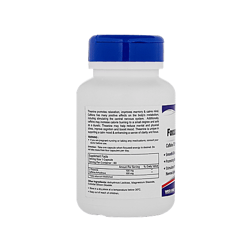 Healthvit Focus & Energy Caffeine 100 mg + L-Theanine 100 mg Capsules - Promotes Relaxation, 60 pcs
