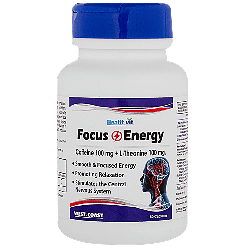 Healthvit Focus & Energy Caffeine 100 mg + L-Theanine 100 mg Capsules - Promotes Relaxation, 60 pcs