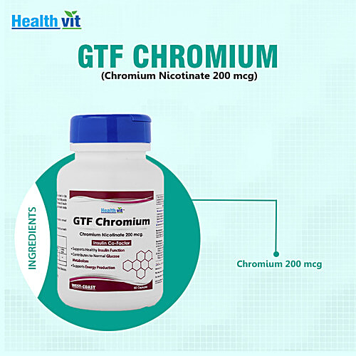 Healthvit GTF Chromium Nicotinate 200 mcg Capsules - Maintain Healthy Blood Sugar Levels, Supports Glucose Metabolism, 60 pcs  