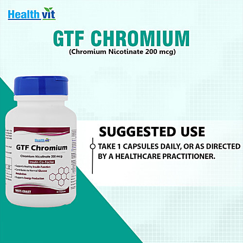 Healthvit GTF Chromium Nicotinate 200 mcg Capsules - Maintain Healthy Blood Sugar Levels, Supports Glucose Metabolism, 60 pcs  