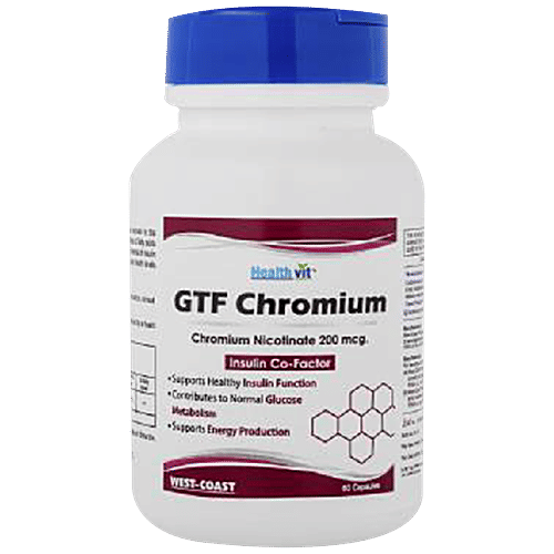 Healthvit GTF Chromium Nicotinate 200 mcg Capsules - Maintain Healthy Blood Sugar Levels, Supports Glucose Metabolism, 60 pcs  