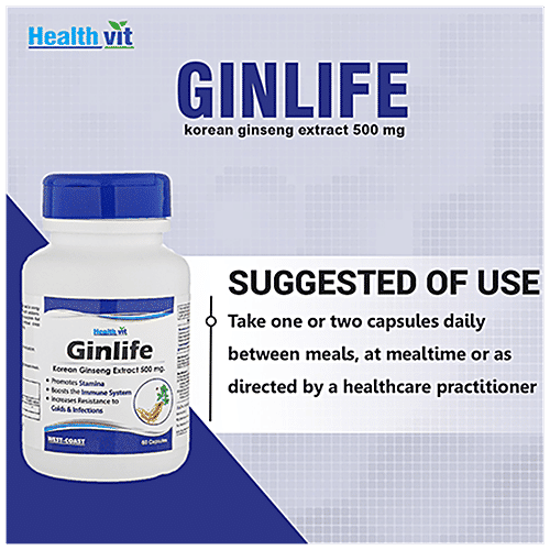 Healthvit Ginlife Capsule - With Korean Ginseng Extract, Boosts Immune System & Stamina, 60 pcs  