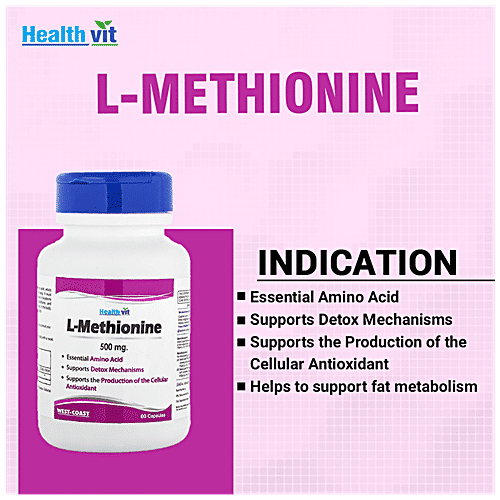 Healthvit L-Methionine Essential Amino Acid Capsule - Supports Detox Mechanisms, 60 pcs  
