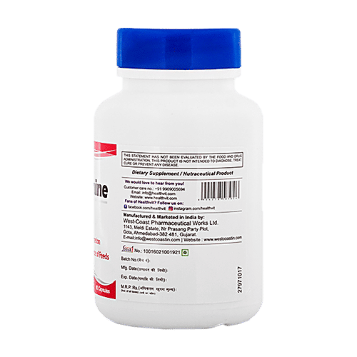 Healthvit L-Threonine 500 mg Capsules - Essential Amino Acid, 60 pcs  