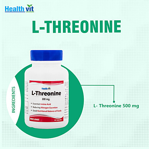 Healthvit L-Threonine 500 mg Capsules - Essential Amino Acid, 60 pcs  
