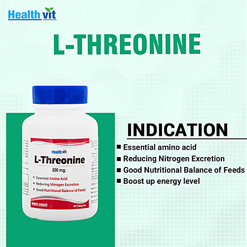 Healthvit L-Threonine 500 mg Capsules - Essential Amino Acid, 60 pcs  