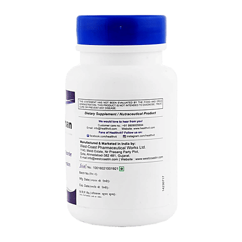 Buy Healthvit LTryptophane 500 mg Capsules Decrease Mood Swings, Smoking Cessation Online at