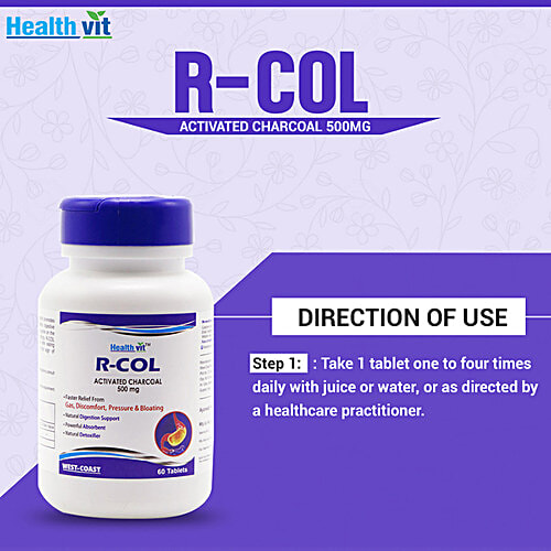 Buy Healthvit RCol Activated Charcoal 500 mg Tablets Natural