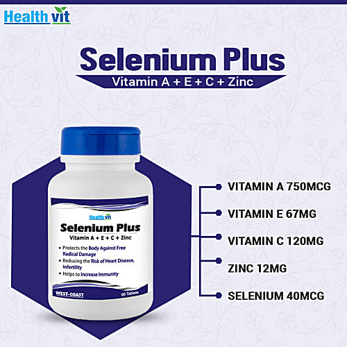 Healthvit Selenium Plus Vitamins A, C, E, Zinc Tablets - Increase Immunity, 60 pcs