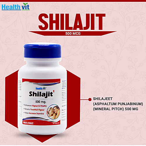 Healthvit Shilajit/Asphaltum Extract Powder 500 mg Capsules - Increase Vigor & Vitality, 60 pcs