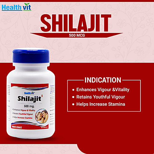 Healthvit Shilajit/Asphaltum Extract Powder 500 mg Capsules - Increase Vigor & Vitality, 60 pcs
