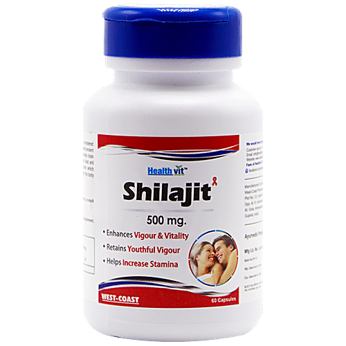 Healthvit Shilajit/Asphaltum Extract Powder 500 mg Capsules - Increase Vigor & Vitality, 60 pcs