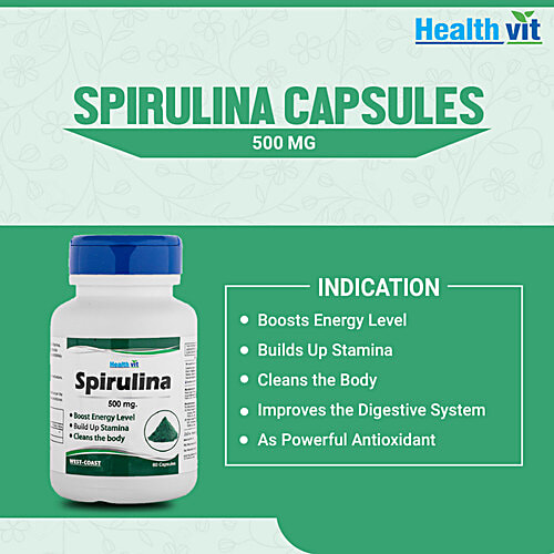 Buy Healthvit Spirulina 500 mg Capsules Super Food, Boost Energy
